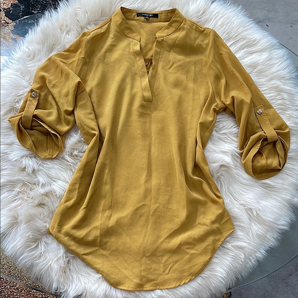Papermoon Mustard Roll-Up Sleeve Blouse